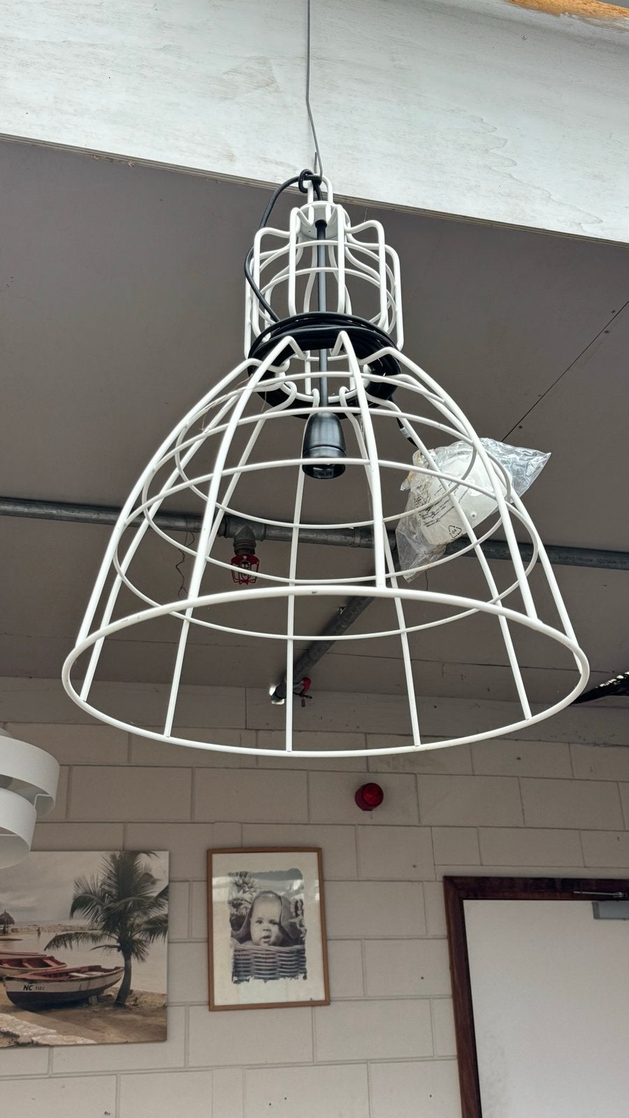 NIEUW Industriële hanglamp wit draadframe, Ophalen of Verzenden, Zo goed als nieuw, Metaal, E27 (groot)