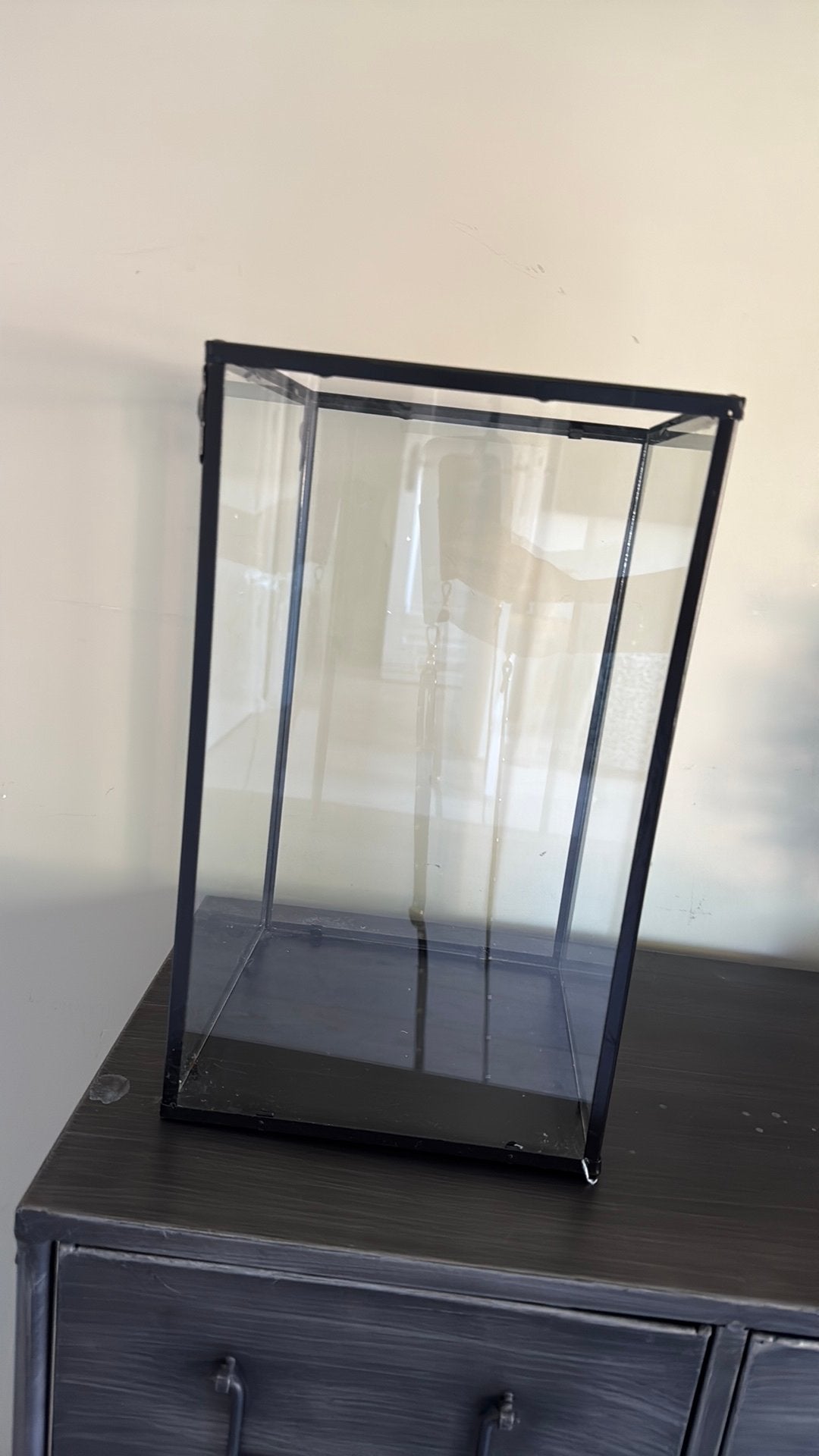 Zwarte glazen lantaarn / windlicht – 35 cm – industrieel, Ophalen, Zo goed als nieuw