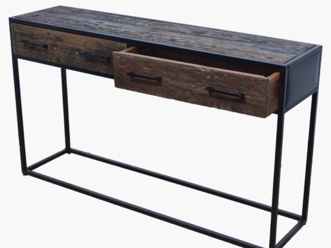 Industriële Console Tafel met Lades - Hout en Metaal, Gebruikt, 150 tot 200 cm, Industrieel, Ophalen