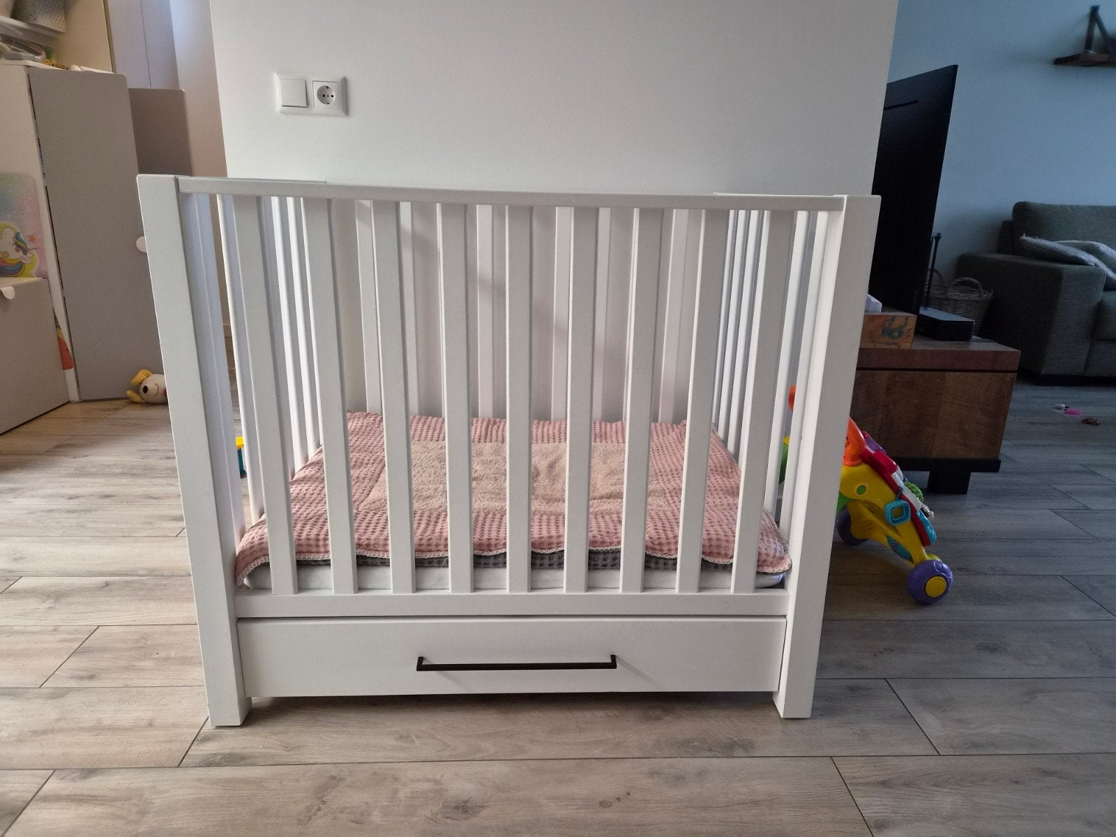 Witte box met lade, matras, molton en boxkleed, Ophalen, Gebruikt, Rechthoekig, Boxkleed