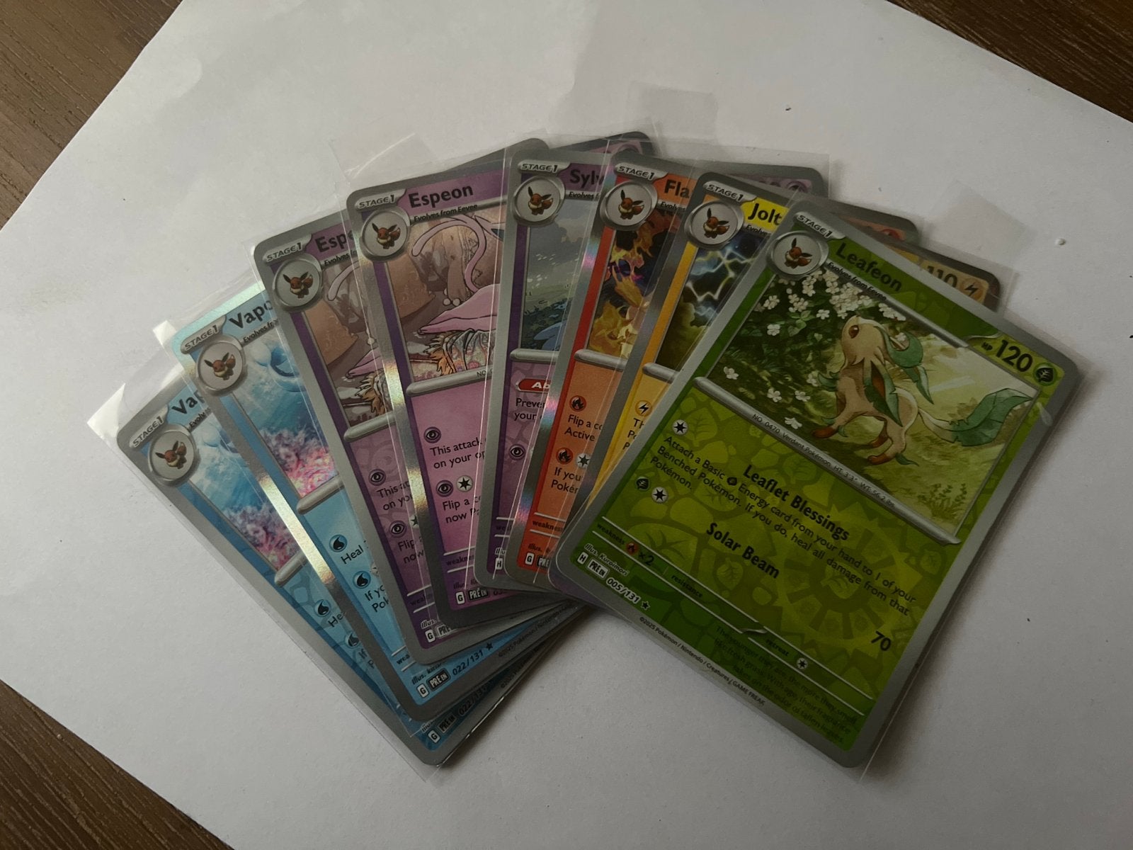 Pokémon Eeveelution kaarten (Vaporeon, Espeon, Leafeon), Ophalen of Verzenden, Gebruikt, Meerdere kaarten