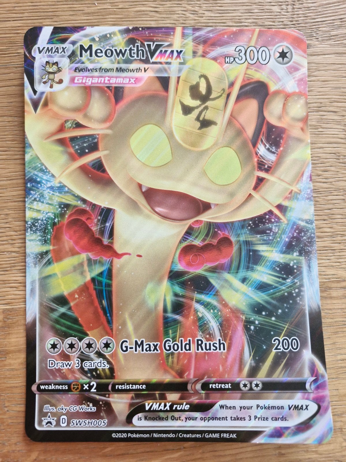 Mega Pokémon Kaart Meowth VMAX Gigantamax HP300, Ophalen of Verzenden, Zo goed als nieuw, Losse kaart, Foil