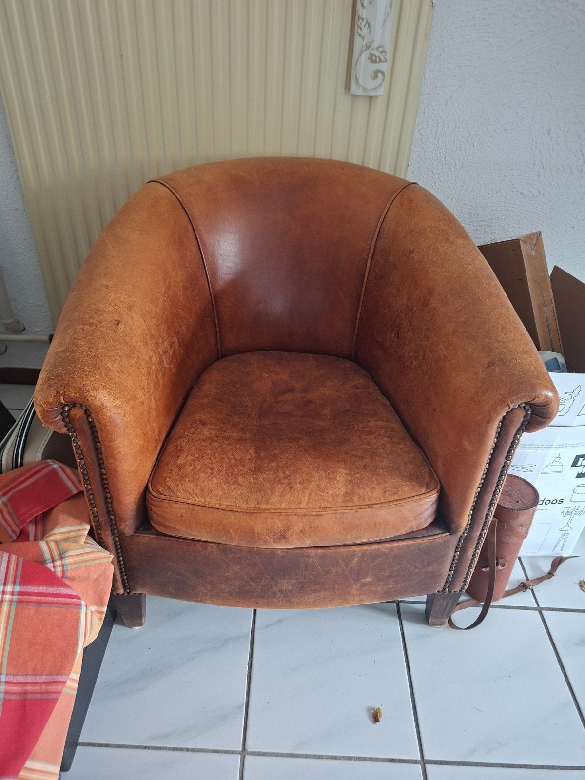 Vintage Leren Fauteuil - Comfortabel en Stijlvol, Ophalen, Gebruikt, 75 tot 100 cm, 75 tot 100 cm