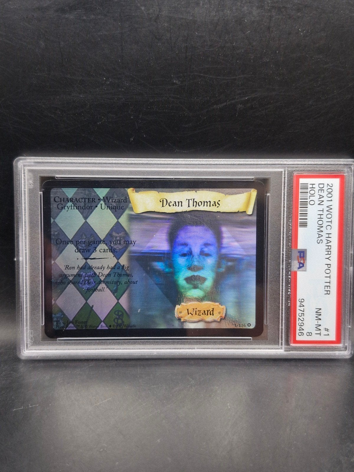 Dean Thomas 2001 harry potter holo #1 PSA 8, Verzenden, Zo goed als nieuw, Overige typen