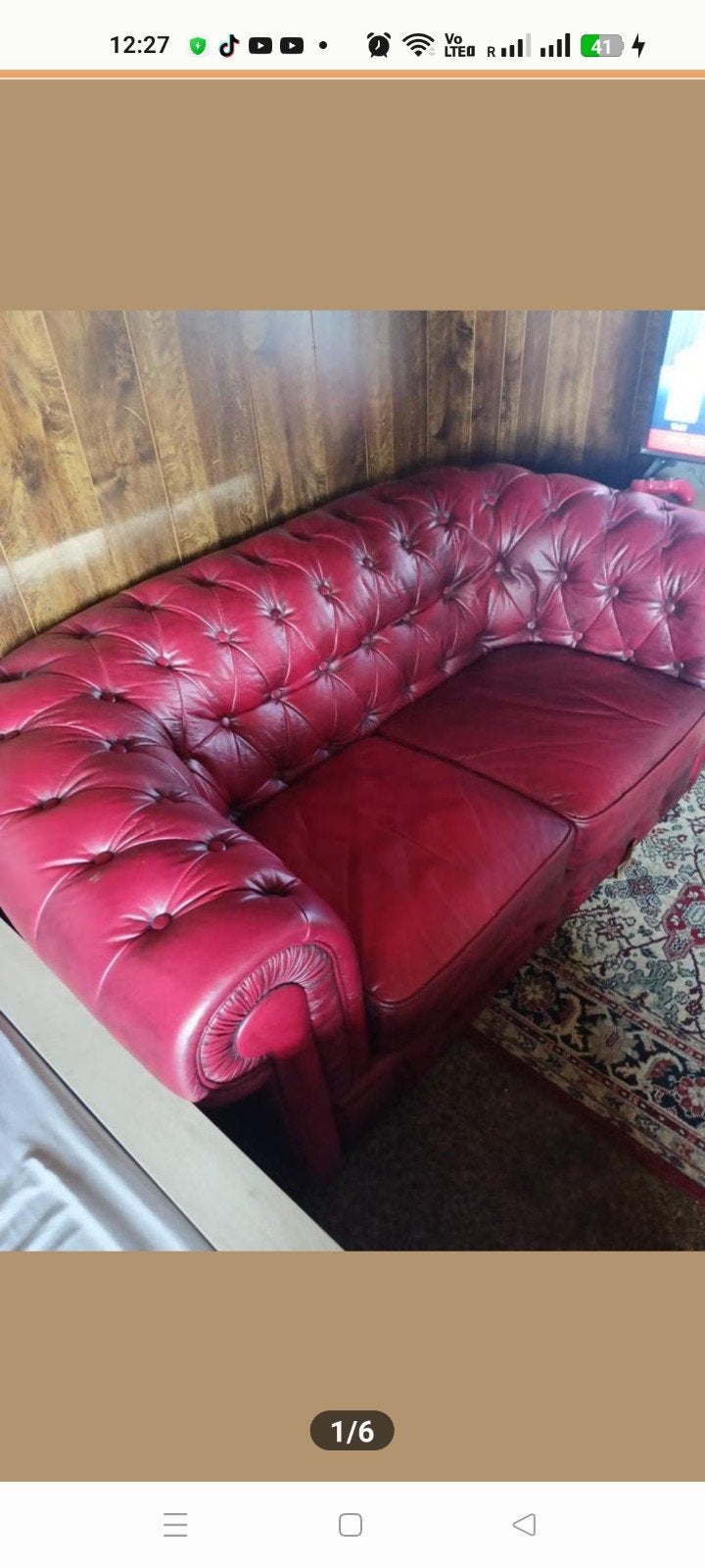 Set van 2 originele rode Chesterfield banken - Leer, Ophalen of Verzenden