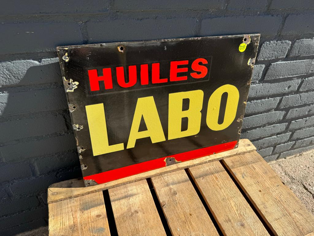 Vintage Emaille Reclamebord "HUILES LABO" - Olie, Ophalen of Verzenden