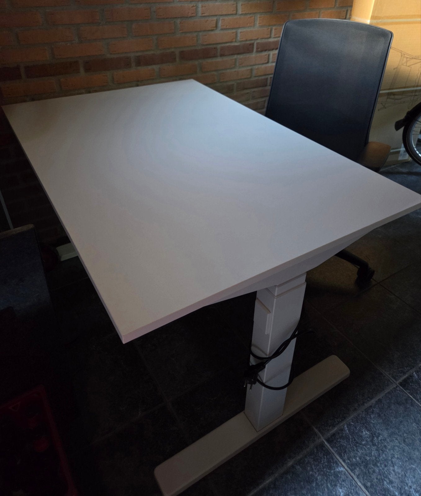 Hoog-laag bureau 120x80 met verstelbare bureaustoel, Ophalen, Zo goed als nieuw, Wit