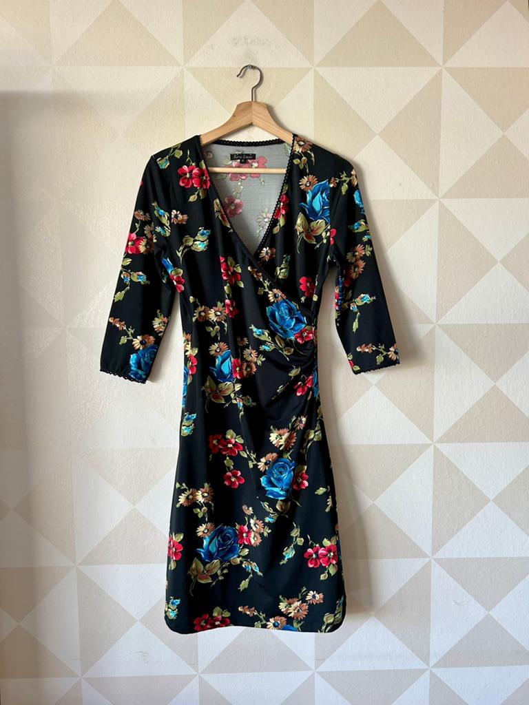 King Louie Cross Dress zwart bloem M/38 zgan, Maat 38/40 (M), Zwart, Ophalen of Verzenden, Zo goed als nieuw
