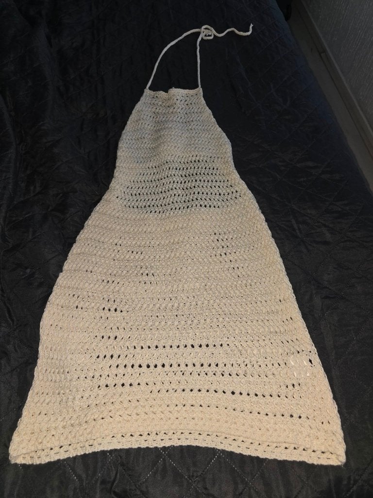 Gehaakte haltertop in crème/beige maat XS, Kleding | Dames, Beige, Ophalen of Verzenden, Zo goed als nieuw, Handgemaakt