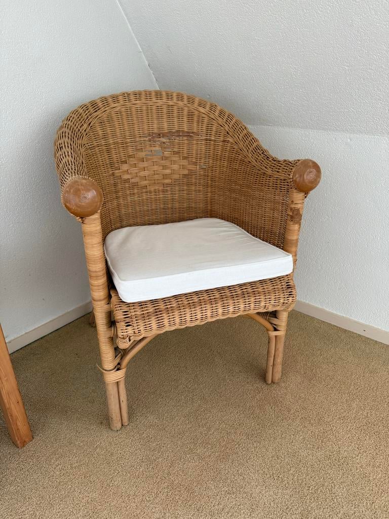 Rotan stoel met kussen, Huis en Inrichting, Stoelen, Ophalen, Gebruikt, Overige kleuren, Riet of Rotan