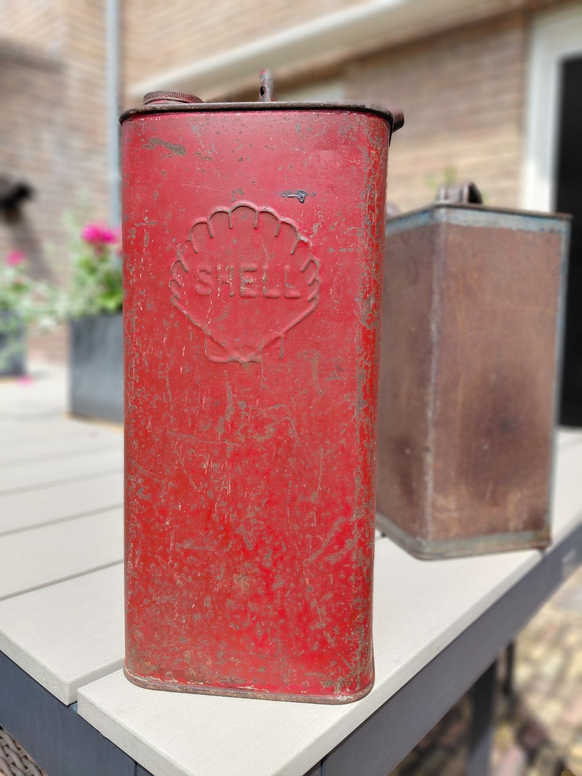 Shell en Gulf olieverf/ benzine blik mooie staat  1956, Verzamelen, Ophalen of Verzenden, Gebruikt