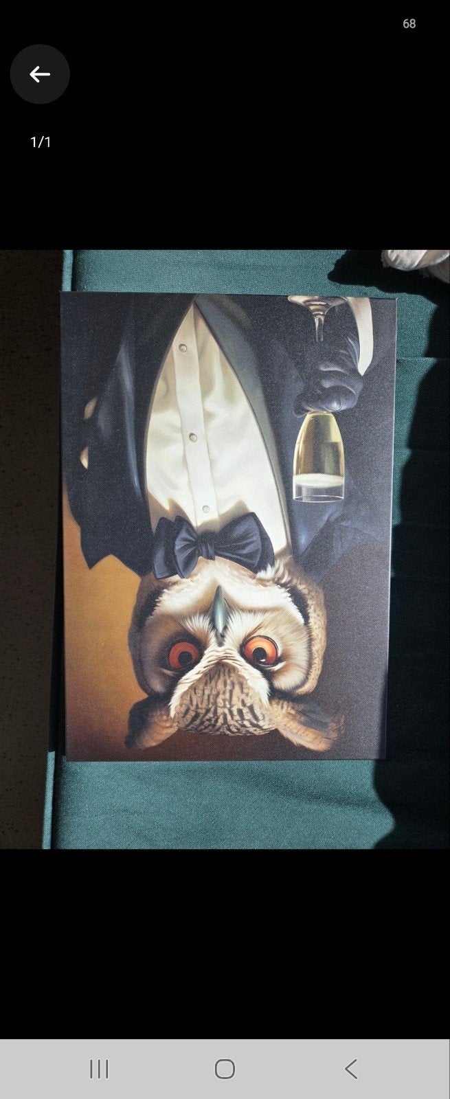 Grappige Uil in Smoking met Champagne - Canvas Print32x45 cm, Dieren, Print, Textiel, Ophalen