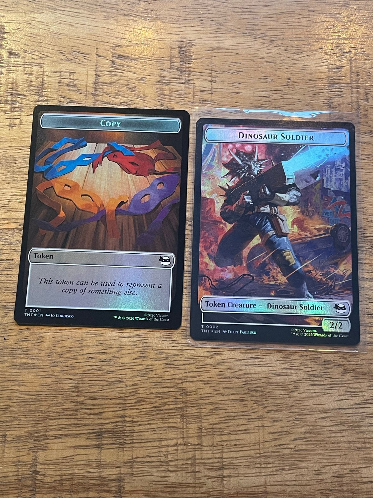 Mtg foil token Dinosaur Soldier/Copy, Ophalen of Verzenden, Zo goed als nieuw, Losse kaart, Foil