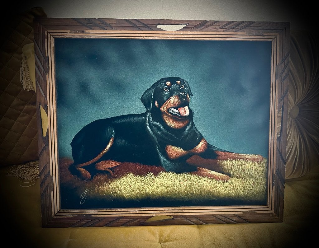 Rottweiler Fluweelschilderij schilderij Vintage hond dier, Verzenden