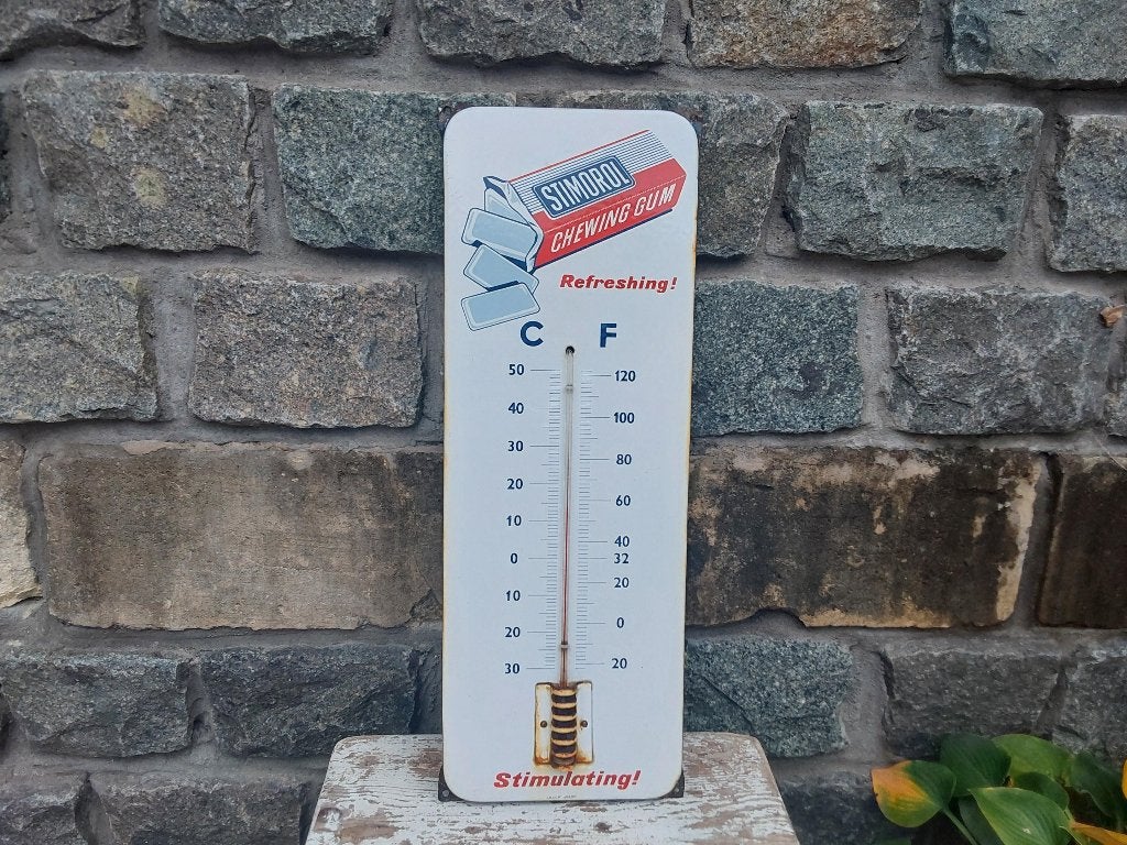 Emaille Stimorol thermometer ReclameBor Bord Langcat, Ophalen of Verzenden, Zo goed als nieuw, Reclamebord