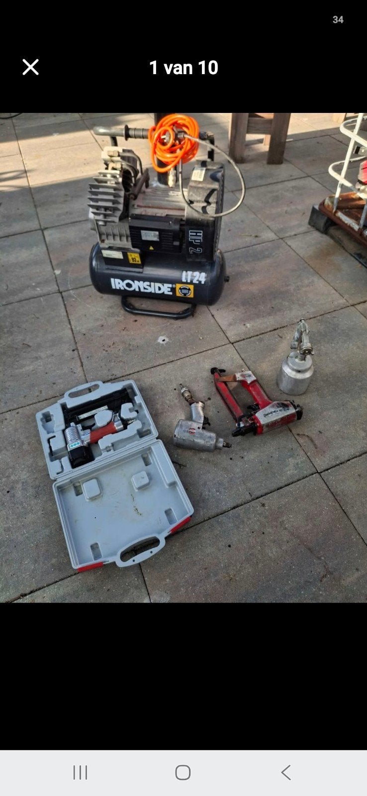 2 cilinder compressor met verschillende luchtgereedschappen, 100 liter of meer, Ophalen, Zo goed als nieuw, 200 tot 400 liter/min
