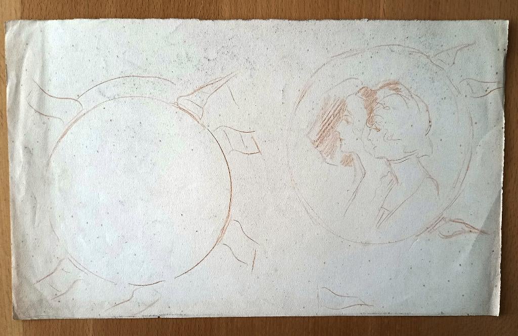 A493-71 Oude tekening Schets 2 vrouwen en profil, Ophalen of Verzenden