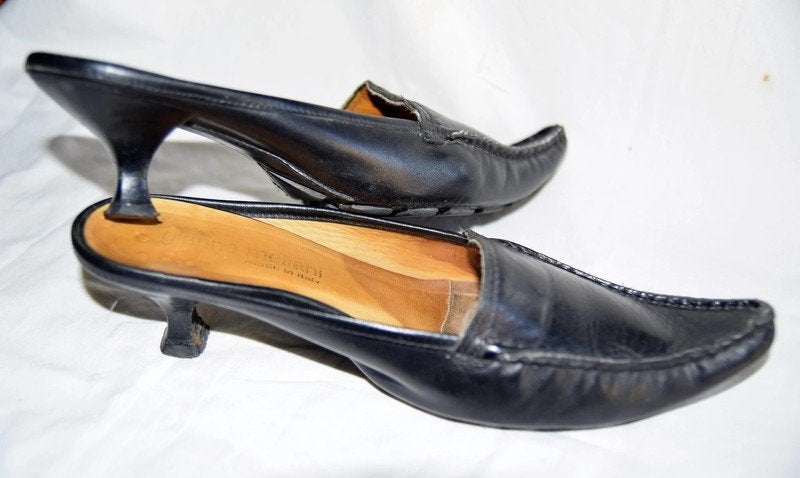 Vintage jaren 80 Gianna Meliani zwart lederen muiltjes, 35, Kleding | Dames, Zwart, Gianna Meliani, Gedragen, Sandalen of Muiltjes
