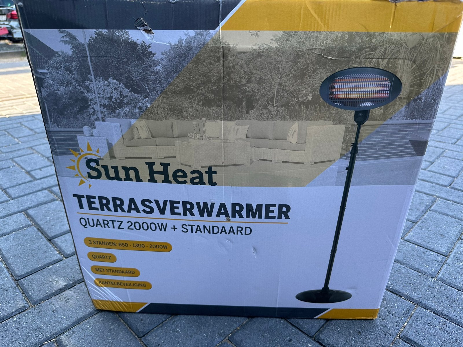 Sun Heat Terrasverwarmer Quartz 2000W - Zo goed als nieuw, Tuin en Terras, Ophalen, Zo goed als nieuw, Elektrisch, Vloer