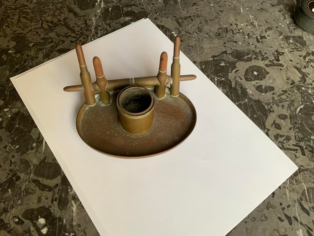 Zeldzame WOI Trench Art Inktpot van Koper en Kogelhulzen, Ophalen of Verzenden, Nederland
