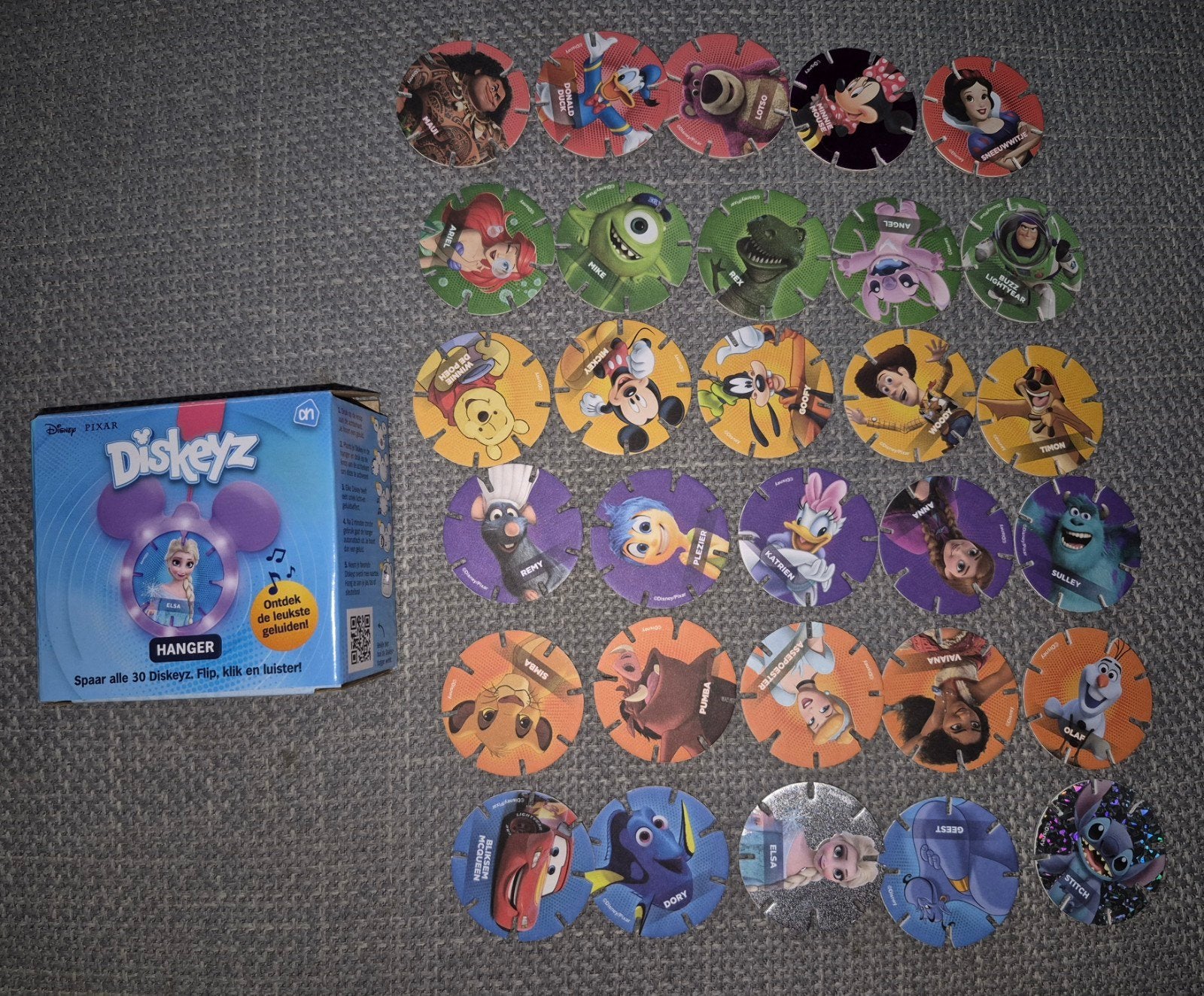 Albert Heijn Diskeyz verzameling (30 stuks + hanger), Ophalen of Verzenden, Overige figuren, Nieuw, Beeldje of Figuurtje