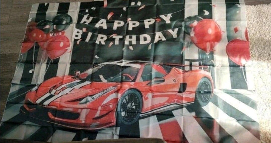 Happy Birthday Banner Raceauto Thema Feestdecoratie, Ophalen, Nieuw, Versiering, Verjaardag