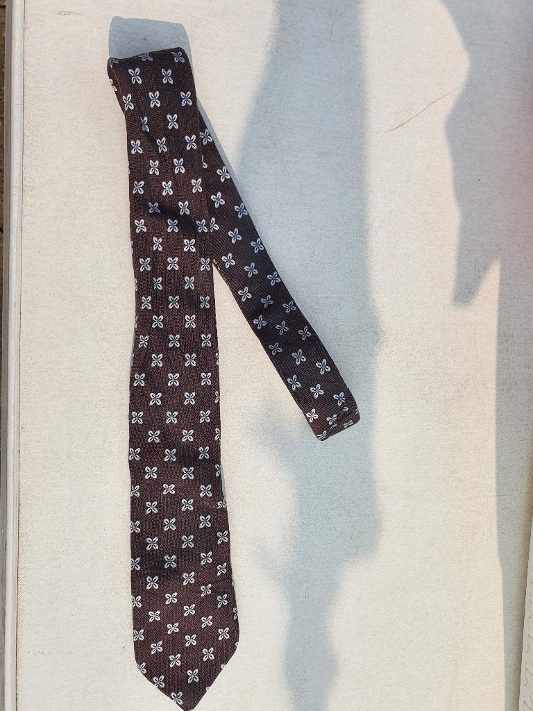 Keepers Zijden Stropdas | Bruin Blauw Patroon | 100% Silk, Kleding | Heren, Ophalen of Verzenden, Zo goed als nieuw, Blauw