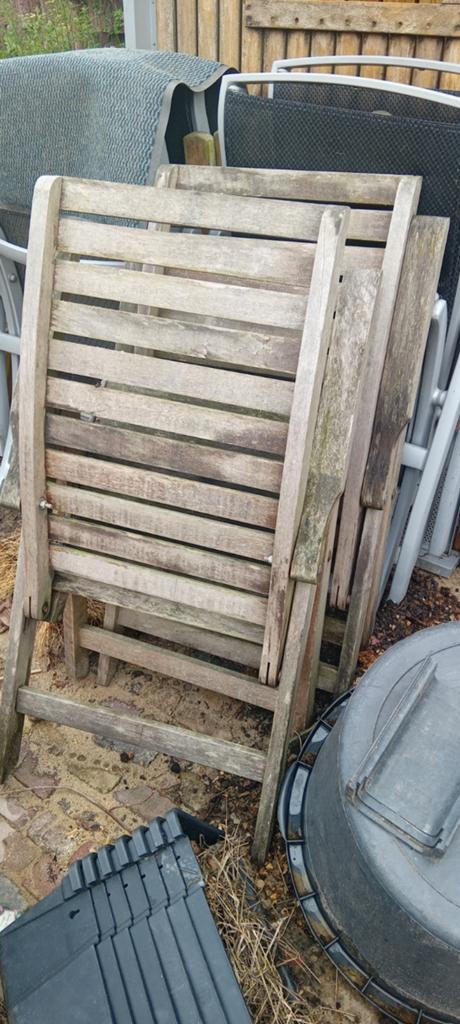 Teakset met 4 stoelen - Inklapbaar, Tuin en Terras, Ophalen, Gebruikt, Teakhout, Inklapbaar