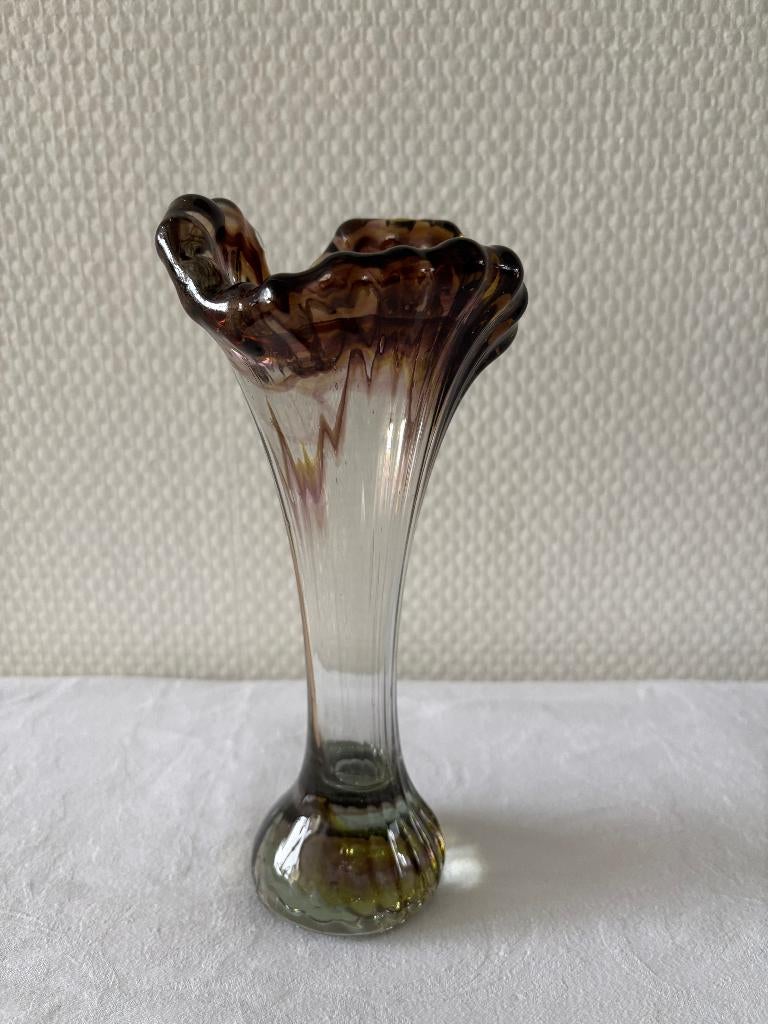 Vintage glazen vaas rood en kleurloos – Murano Italië, 22 cm, Ophalen of Verzenden