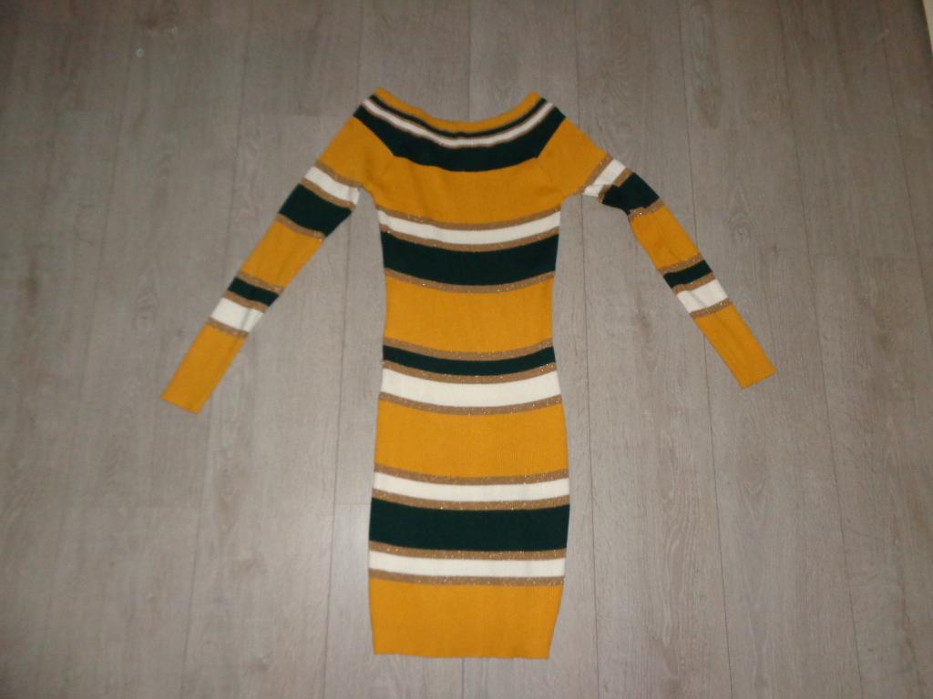 okergele gestreepte jurk van Jolio & Co, onesize, Kleding | Dames, Jurken, Zo goed als nieuw, Maat 36 (S), Geel, Boven de knie