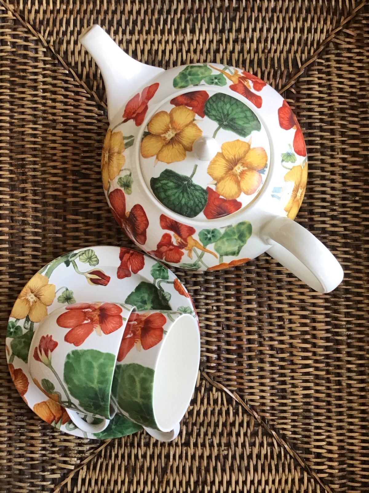 Poole Nasturtium theeservies - theepot en kop en schotel, Huis en Inrichting, Keuken | Servies, Ophalen, Gebruikt, Overige merken