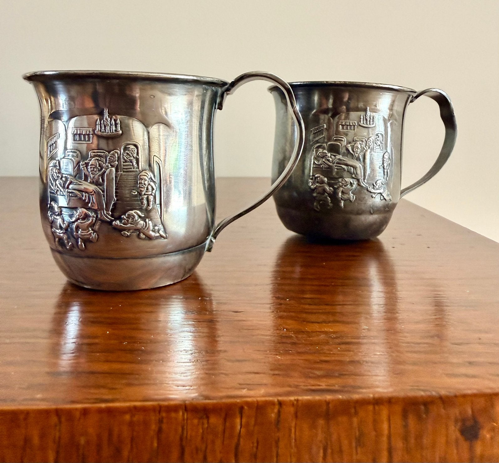 Verzilverde geboortebekers ‘Sneeuwwitje’, Antiek en Kunst, Ophalen of Verzenden