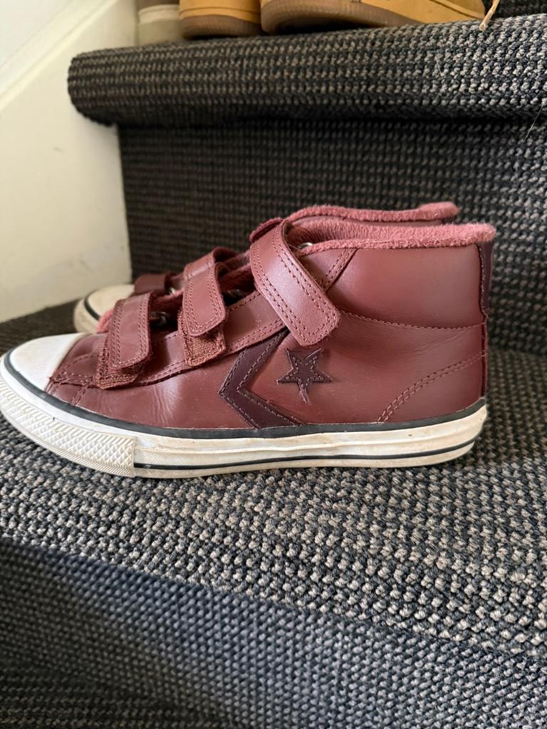 Zgan converse all stars leer bordeaux maat 34 35, Ophalen of Verzenden, Zo goed als nieuw, Jongen of Meisje, Schoenen