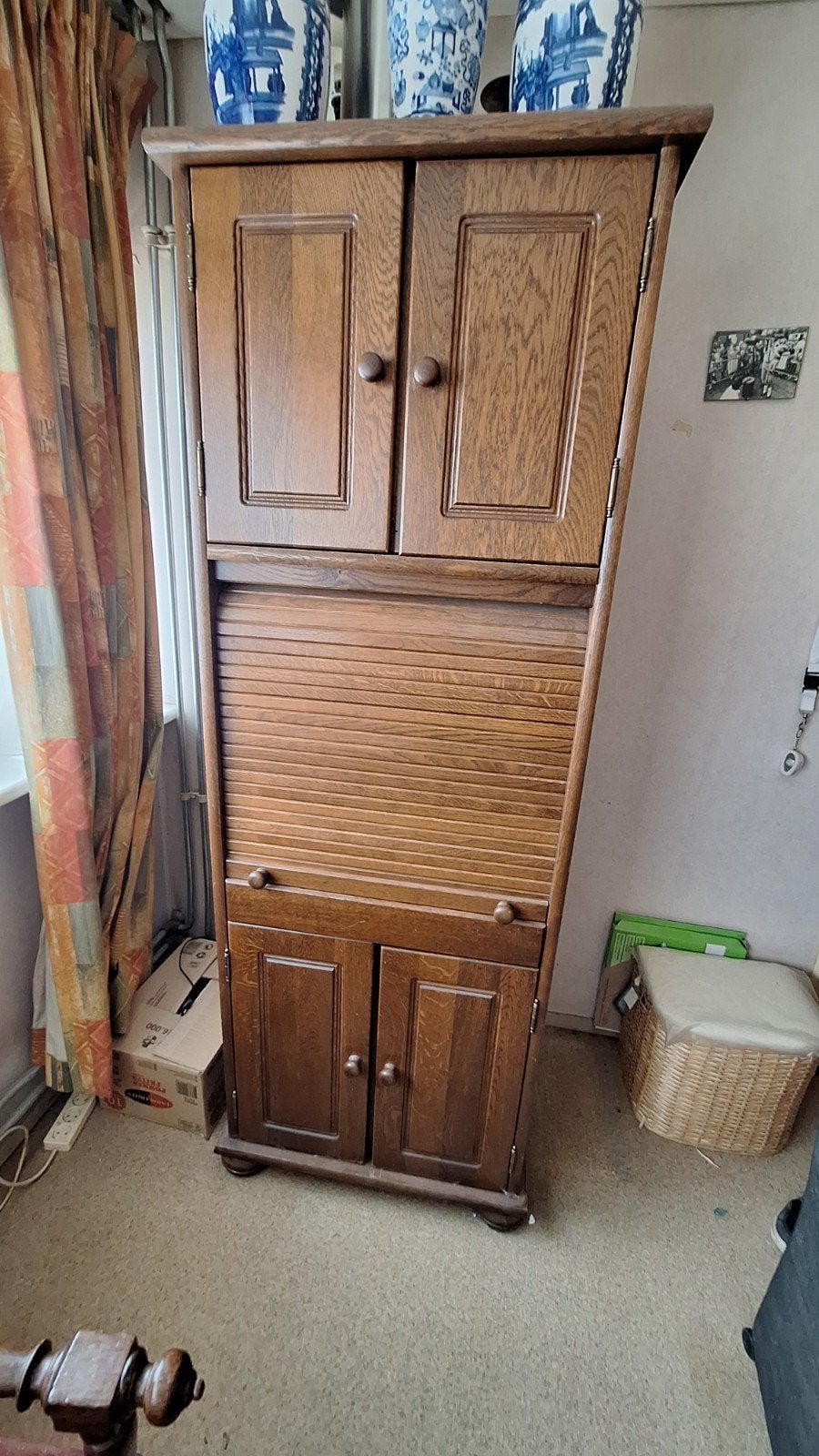 Houten PC kast met rolluik en opbergruimte, Huis en Inrichting, Kasten | Computermeubels, Ophalen, Gebruikt, 170 cm of meer, Minder dan 70 cm