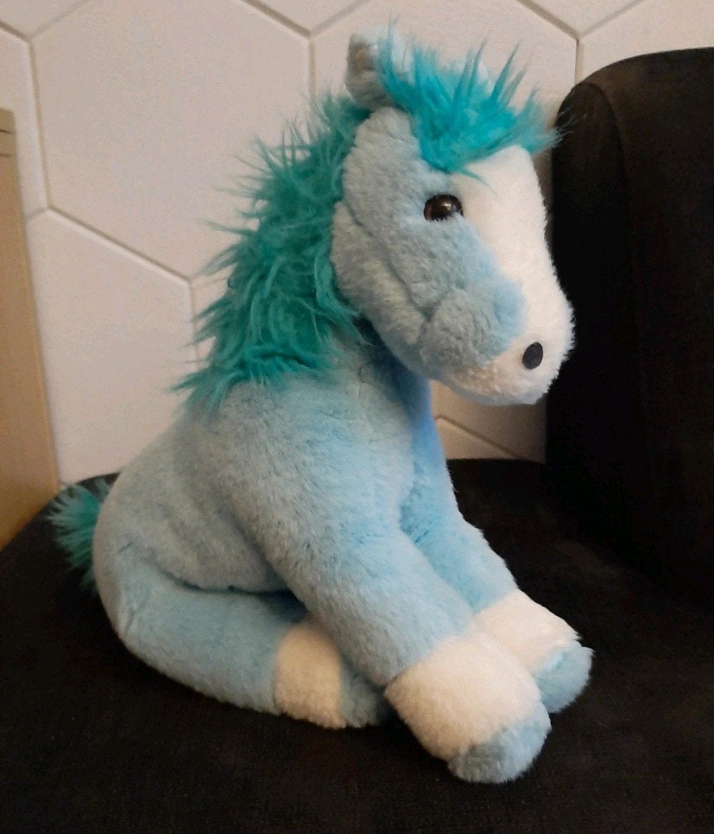 Knuffel paard blauw middelgroot, Paard, Gebruikt, Overige merken, Overige karakters