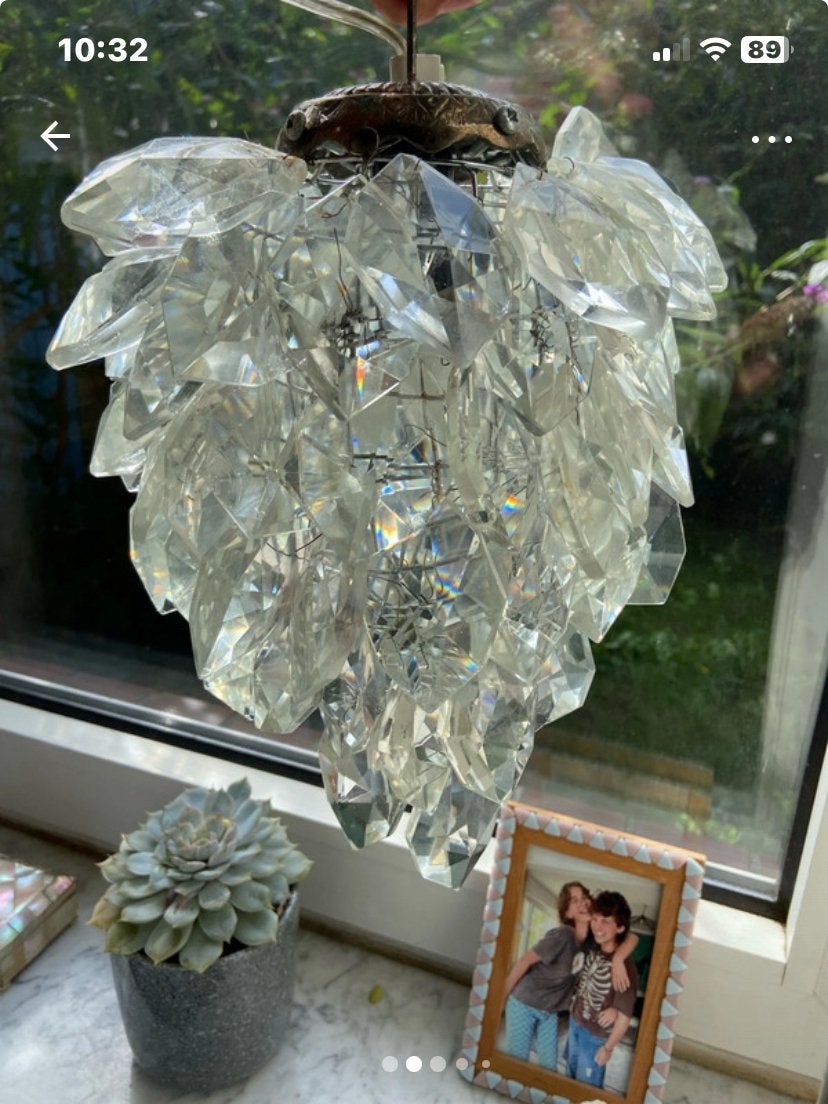 Vintage Mid-Century Ice Glass Chandelier Hollywood Regency, Ophalen of Verzenden