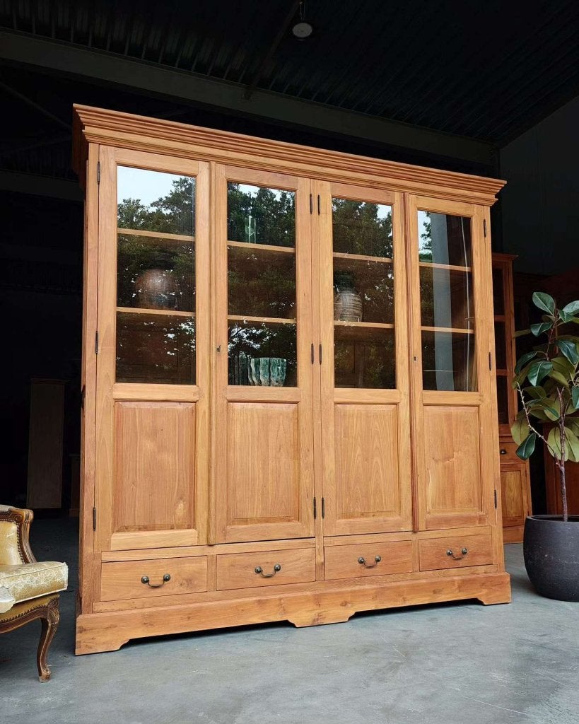 Grote teakhouten winkelkast | Servieskast | Keukenkast #4992, Glas, Gebruikt, Met deur(en), -