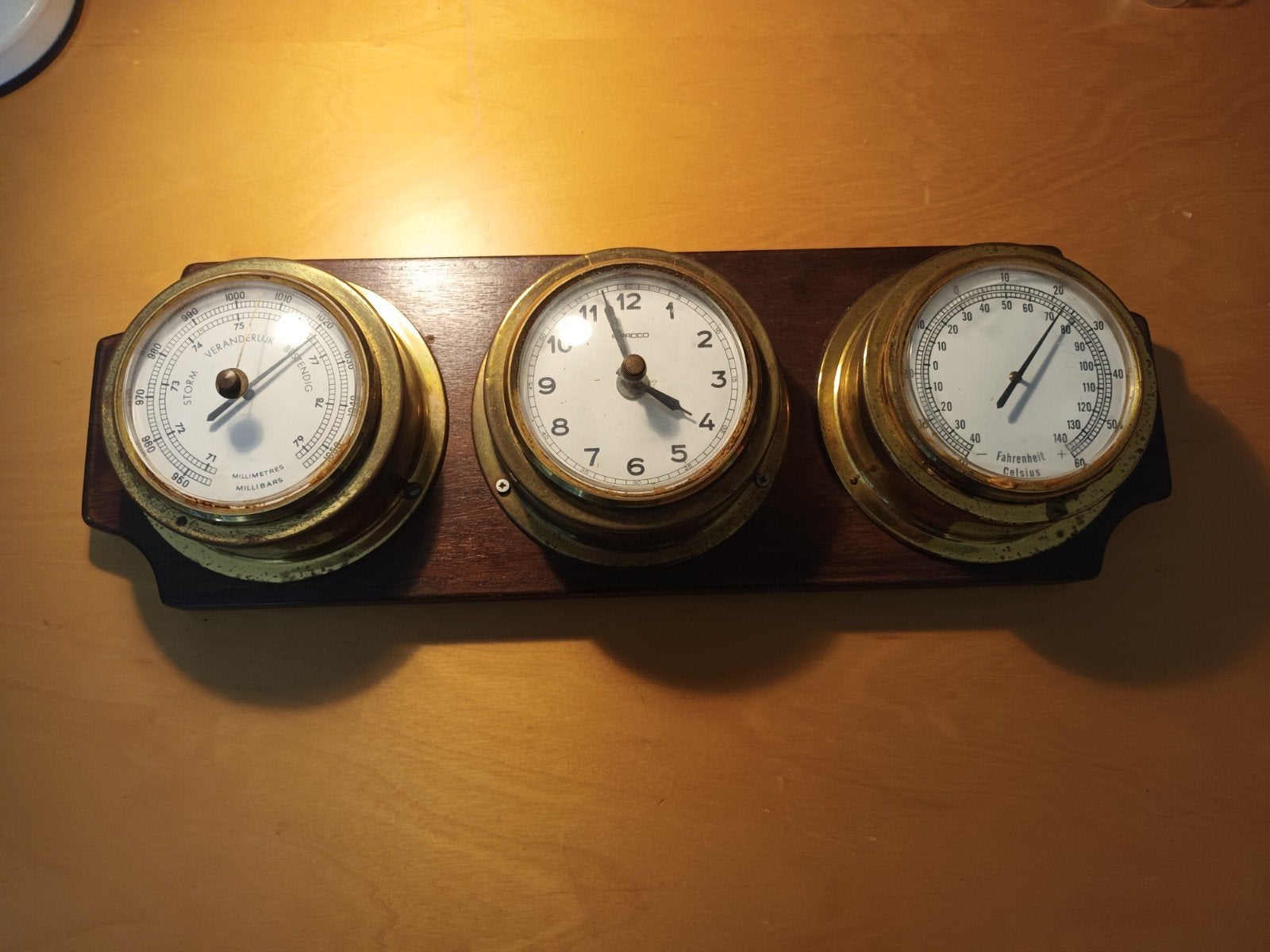 Vintage Barometer, Klok en Thermometer voor Boot/Huis, Ophalen, Gebruikt