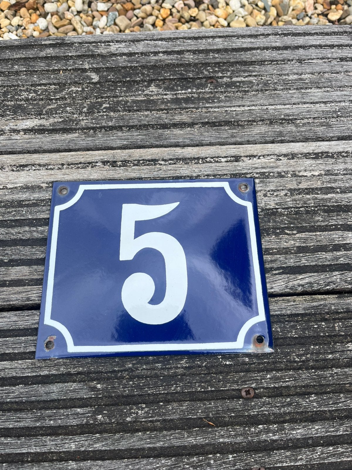 Oud Emaille huisnummer 5, Antiek en Kunst, Antiek | Emaille, Ophalen of Verzenden