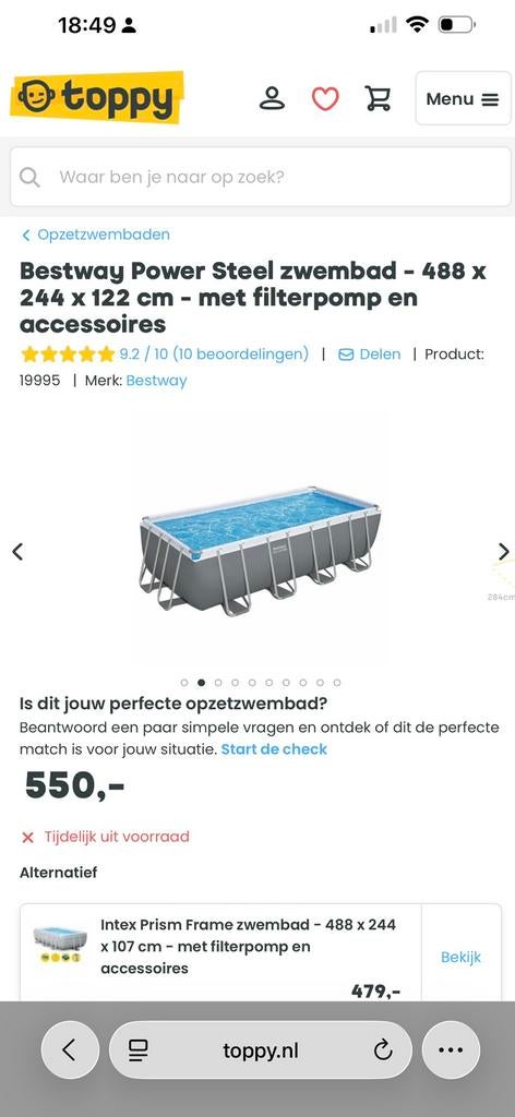 Bestway zwembad 488x244x122cm, 200 tot 300 cm, Zo goed als nieuw, Rechthoekig, Ophalen