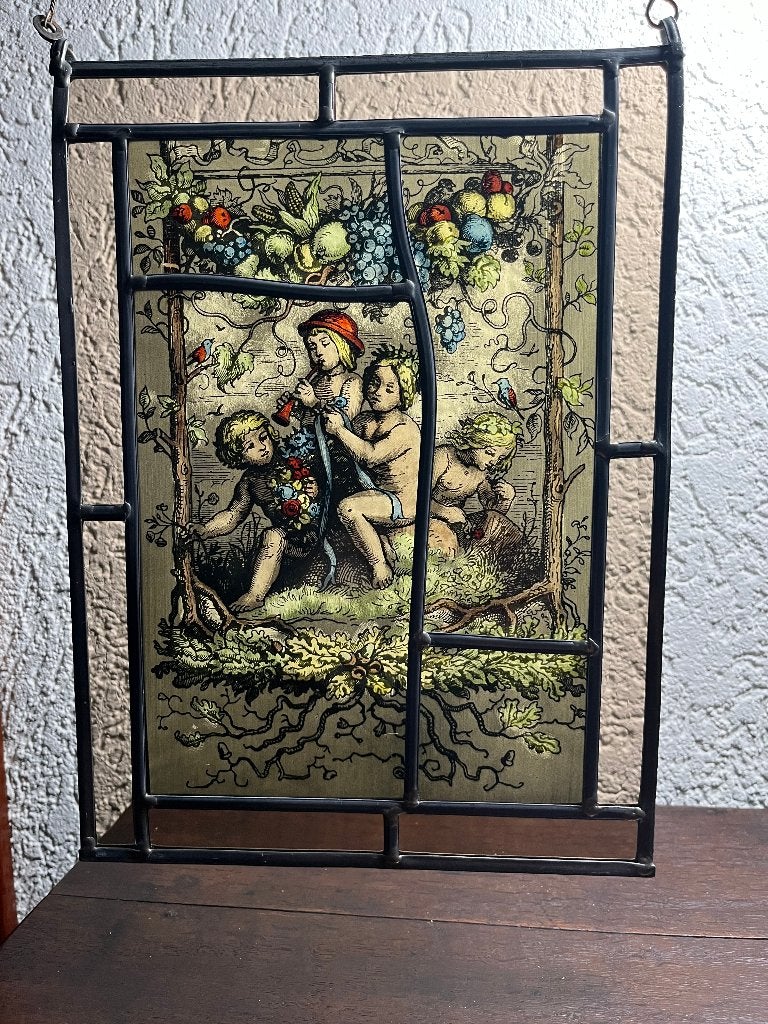Raamhanger Glas in Lood vintage jaren '60, Antiek en Kunst, Antiek | Glas en Kristal, Ophalen
