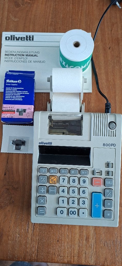 Olivetti 800 PD bureaucalculator met rol en accessoires, Ophalen of Verzenden, Gebruikt