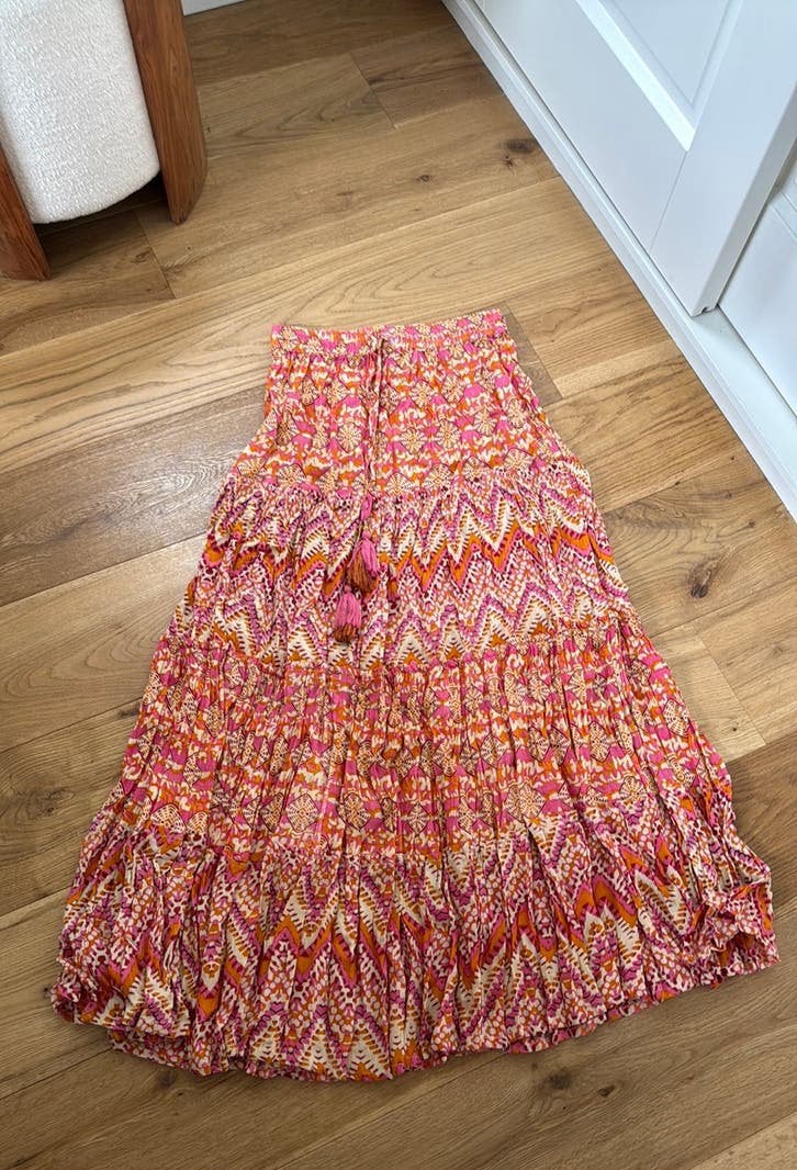 lang rok gold & silver one size roze oranje, Kleding | Dames, Rokken, Maat 38/40 (M), Oranje, Ophalen of Verzenden, Zo goed als nieuw