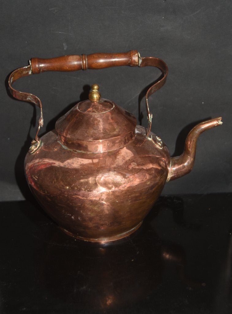 Antieke rood koperen appel ketel houten handvat 19e eeuw, Antiek en Kunst, Antiek | Koper en Brons, Verzenden