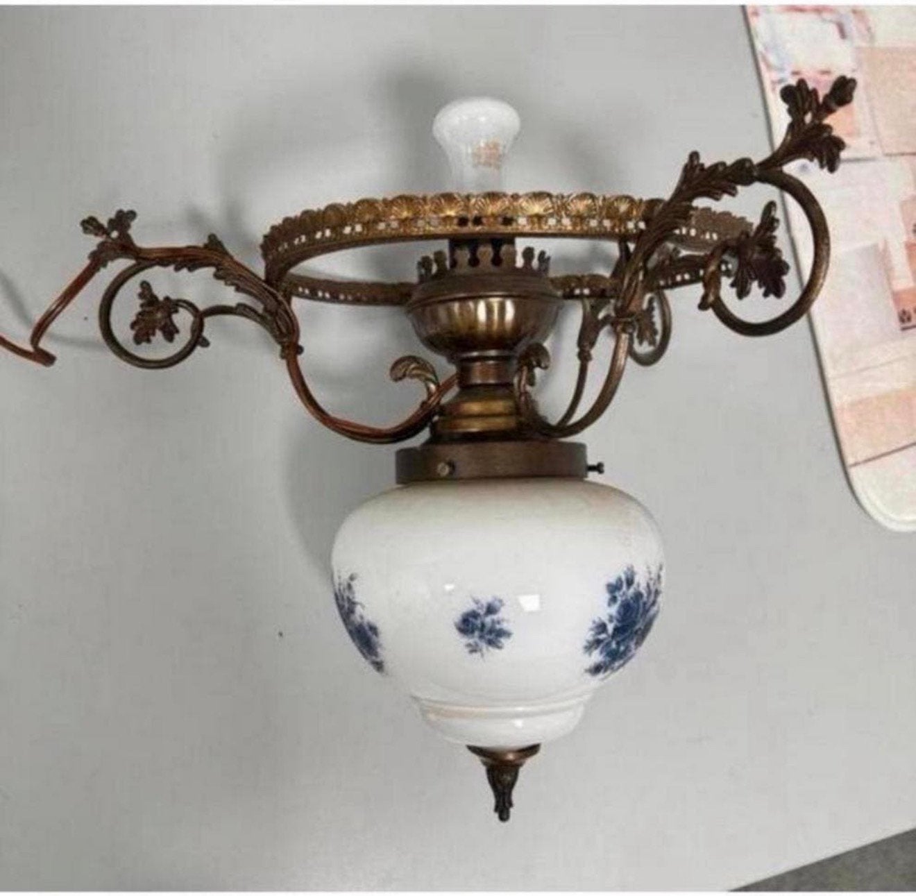 antieke vintage lamp kroonluchter plafondlamp porselein 1950, Ophalen of Verzenden