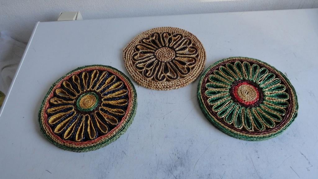 Pannenonderzetters, gemaakt van raffia, jaren 60, 3 stuks, Huis en Inrichting, Woonaccessoires | Onderzetters, Ophalen of Verzenden