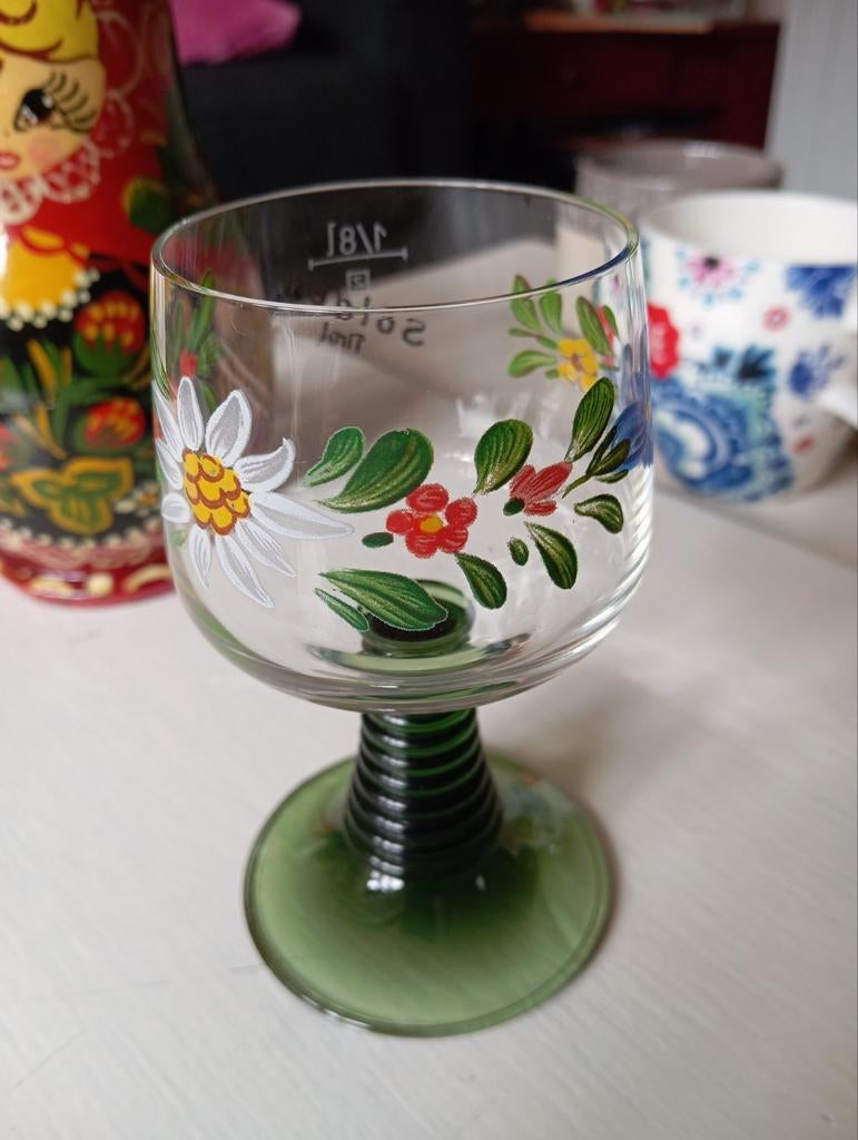 Vintage Sölden Tirol Schnapsglas met Edelweiss, Ophalen of Verzenden