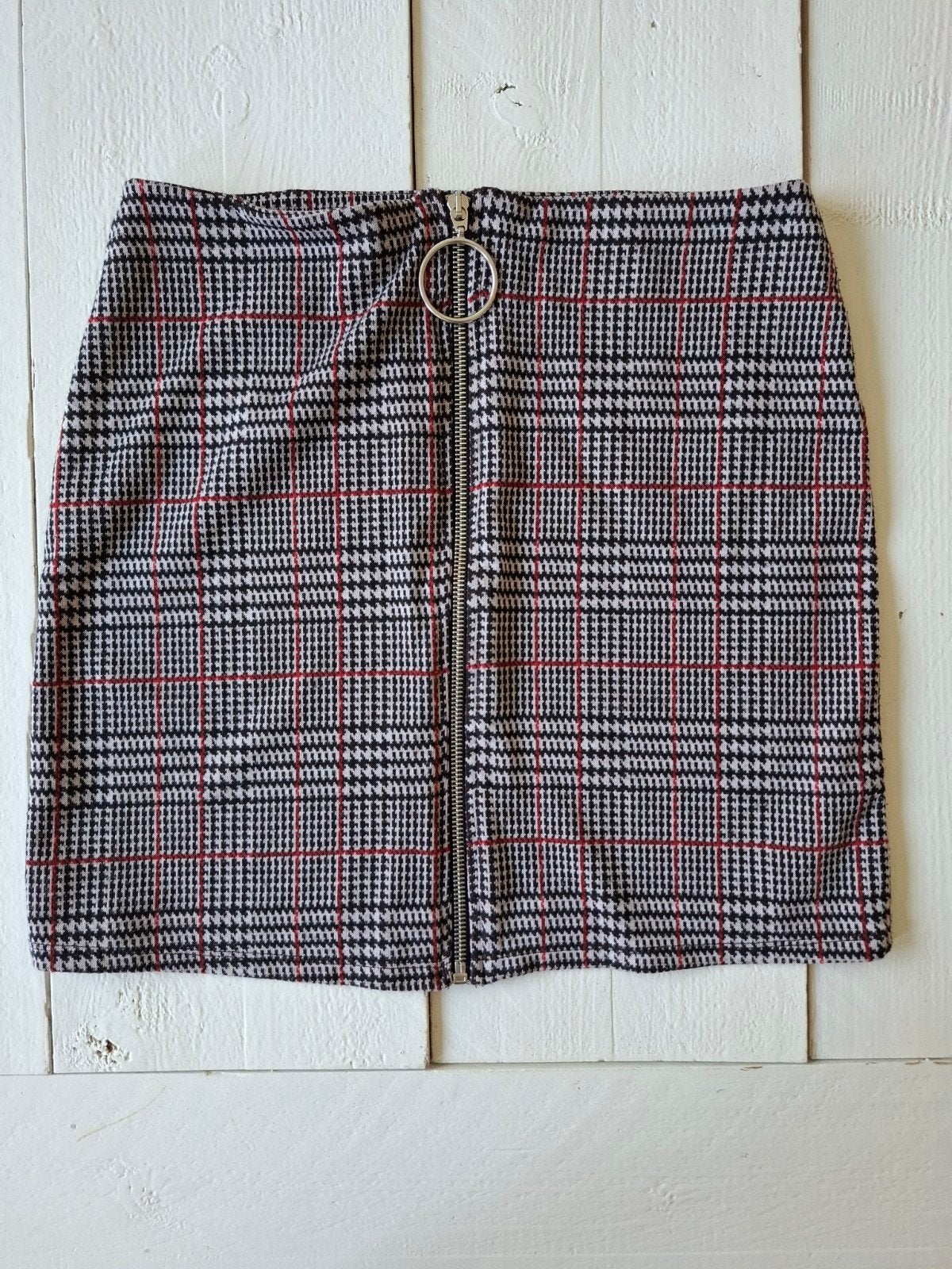 Cropp geruite rok met rits en ringdetail maat S, Zwart, Cropp, Ophalen of Verzenden, Zo goed als nieuw