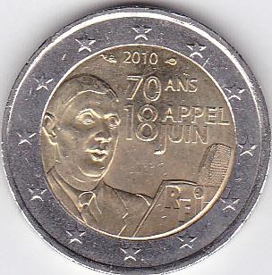 2 euro 2010 Frankrijk - Charles de Gaulle, Ophalen of Verzenden, Frankrijk, 2 euro, Losse munt