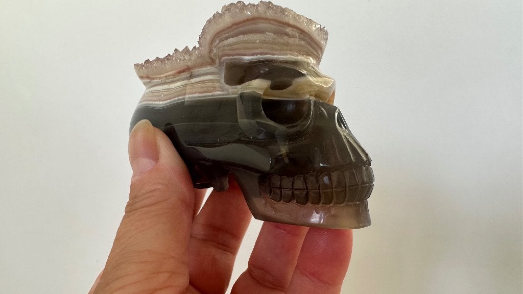 Agaat geode kristallen schedel/crystal skull, Ophalen of Verzenden